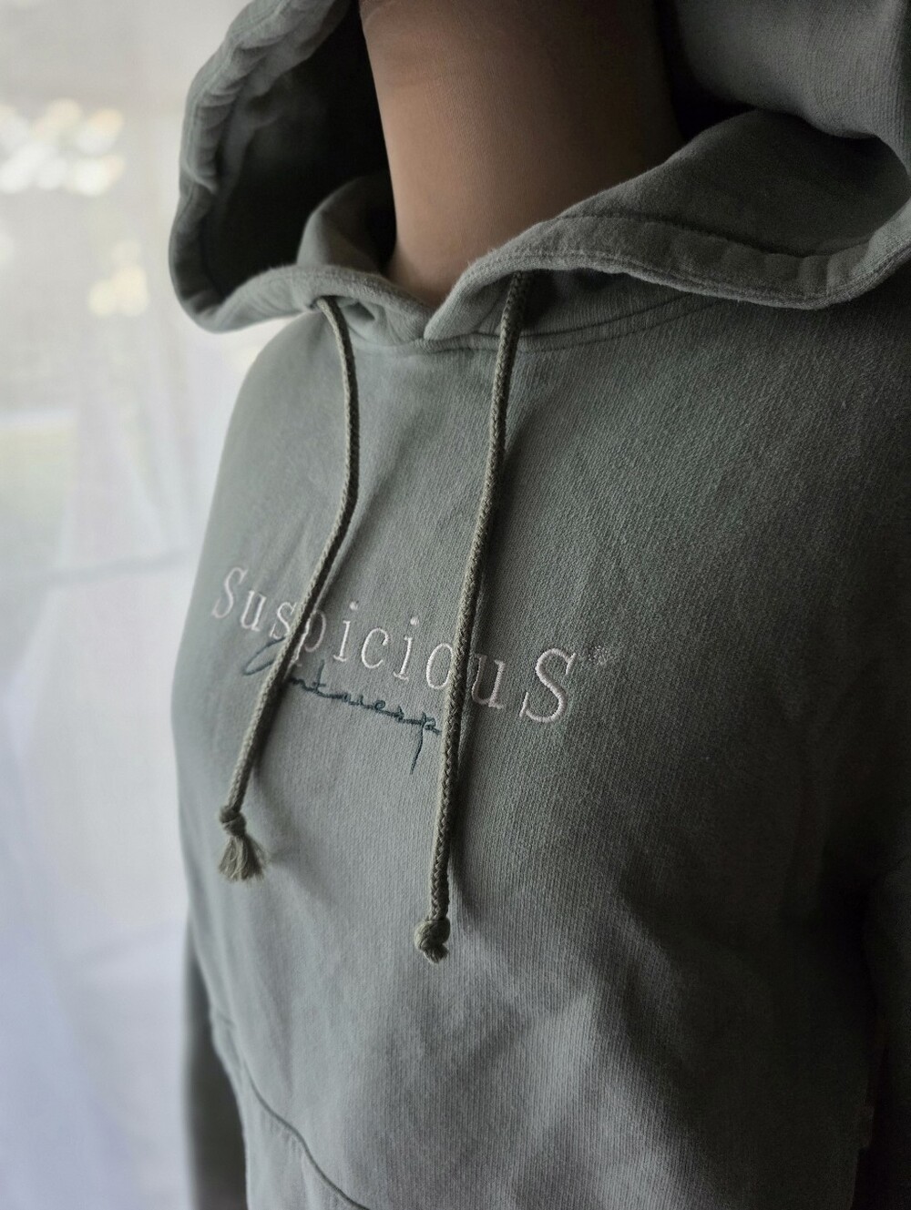 Suspicious Antwerp Sage Green Classic Hoodie Womens M Premium Streetwear Top - Picture 4 of 13